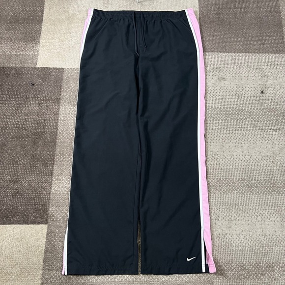 Nike Track Pants Womens XL Black Pink Stripe Athletic Drawstring Casual - Picture 1 of 7